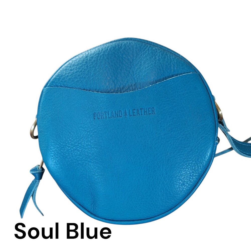 Portland Leather Goods Soul Blue Pebbled Small Circle Crossbody Bag - Picture 2 of 9